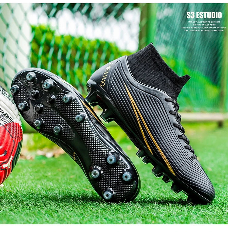 All Ground. Round Plastic Studs. High Sock. Professional Anti-Skid Boots - Breathable & Lightweight. Boys/Girls